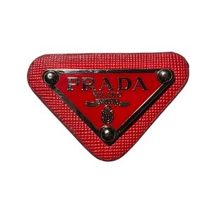 Prada Triangle Patch Designer Metal Charm Vintage Logo Replacement Red